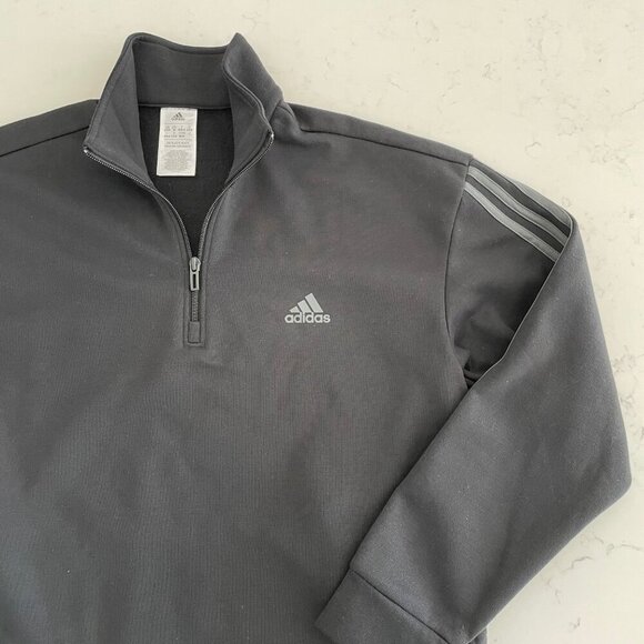 Adidas 1/4 Zip 100% Recycled Polyester Sweatshirt Black w Grey Stripes Sz M - Picture 3 of 14